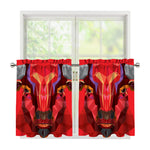 Geometric Bull Skull Print Tier Curtains