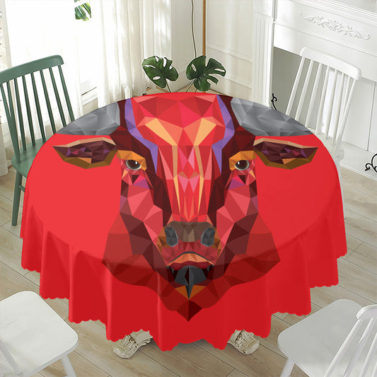 Geometric Bull Skull Print Waterproof Round Tablecloth