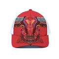 Geometric Bull Skull Print White Mesh Trucker Hat