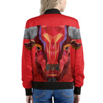Geometric Bull Skull Print Women's Bomber Jacket