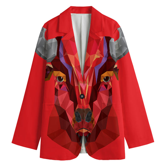 Geometric Bull Skull Print Women's Cotton Blazer