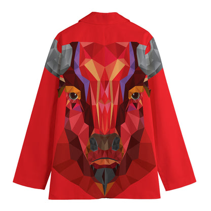 Geometric Bull Skull Print Women's Cotton Blazer