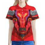 Geometric Bull Skull Print Women's Polo Shirt