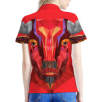 Geometric Bull Skull Print Women's Polo Shirt