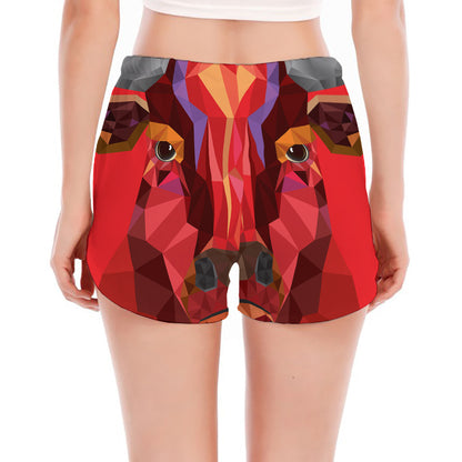 Geometric Bull Skull Print Women's Split Running Shorts