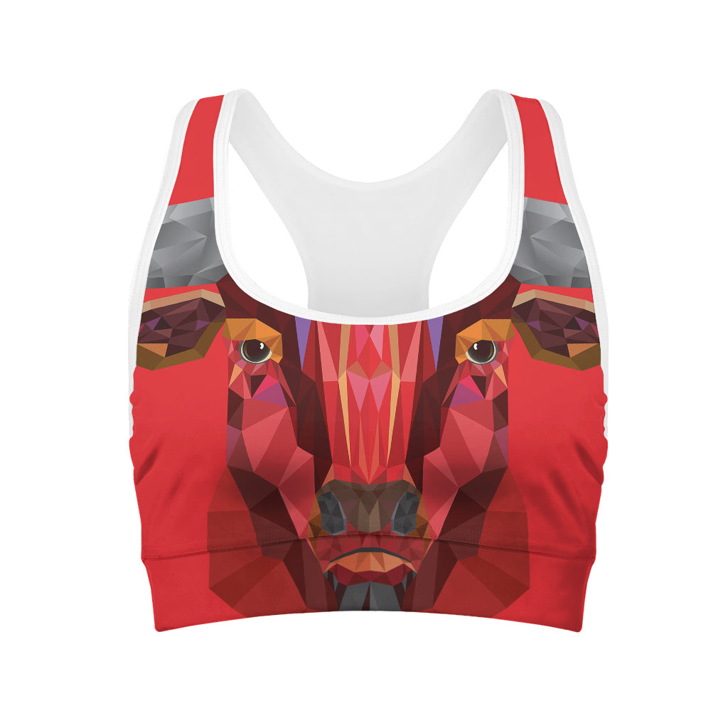 Geometric Bull Skull Print Women's Sports Bra