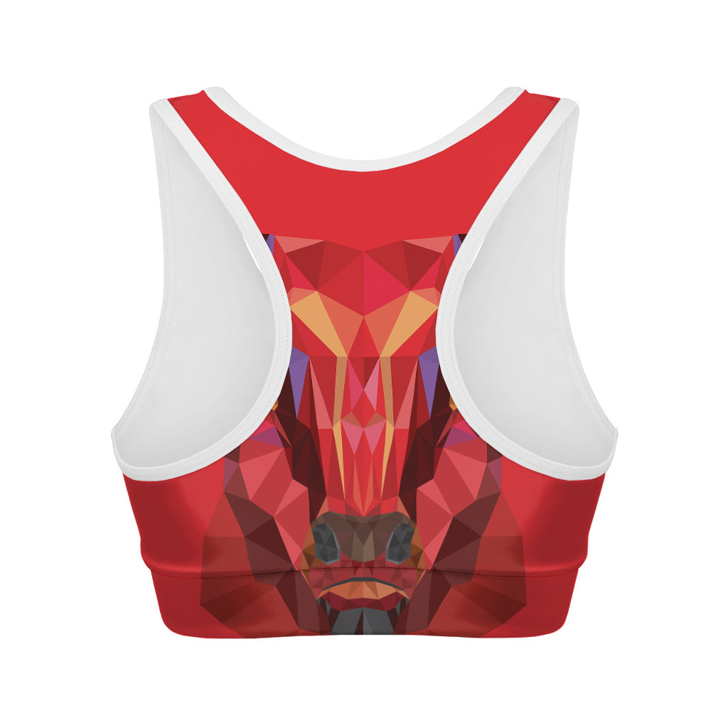 Geometric Bull Skull Print Women's Sports Bra