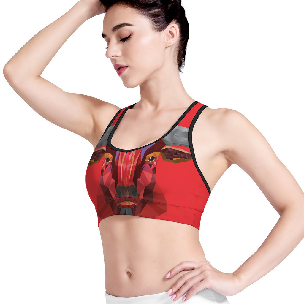 Geometric Bull Skull Print Women's Sports Bra