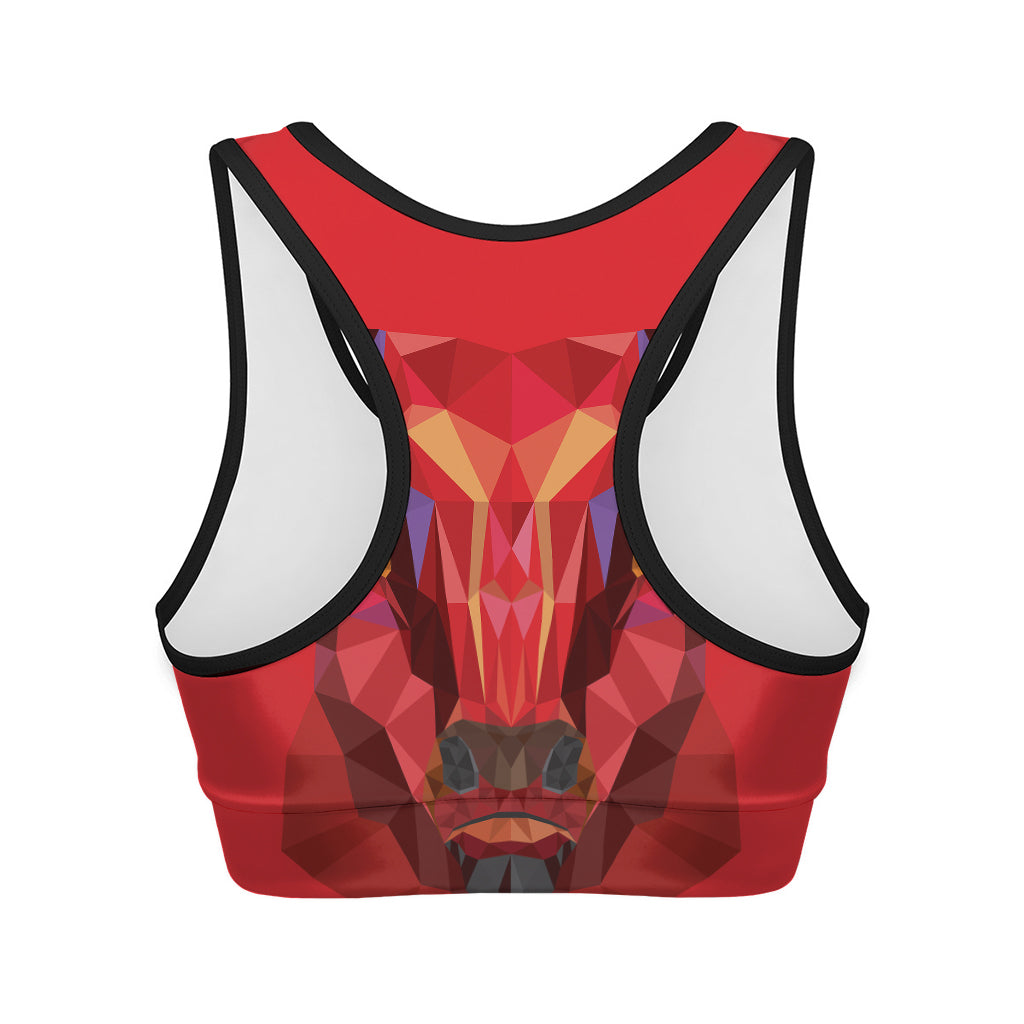 Geometric Bull Skull Print Women's Sports Bra