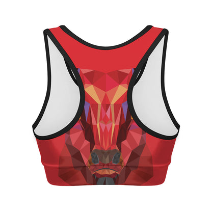 Geometric Bull Skull Print Women's Sports Bra