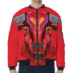 Geometric Bull Skull Print Zip Sleeve Bomber Jacket