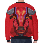 Geometric Bull Skull Print Zip Sleeve Bomber Jacket