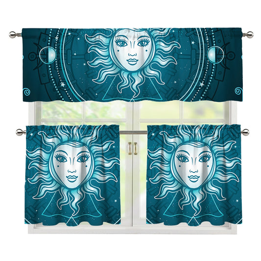 Geometric Celestial Sun And Moon Print 3 Piece Kitchen Curtains