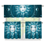 Geometric Celestial Sun And Moon Print 3 Piece Kitchen Curtains