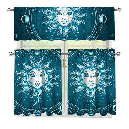Geometric Celestial Sun And Moon Print 3 Piece Kitchen Curtains