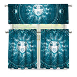 Geometric Celestial Sun And Moon Print 3 Piece Kitchen Curtains