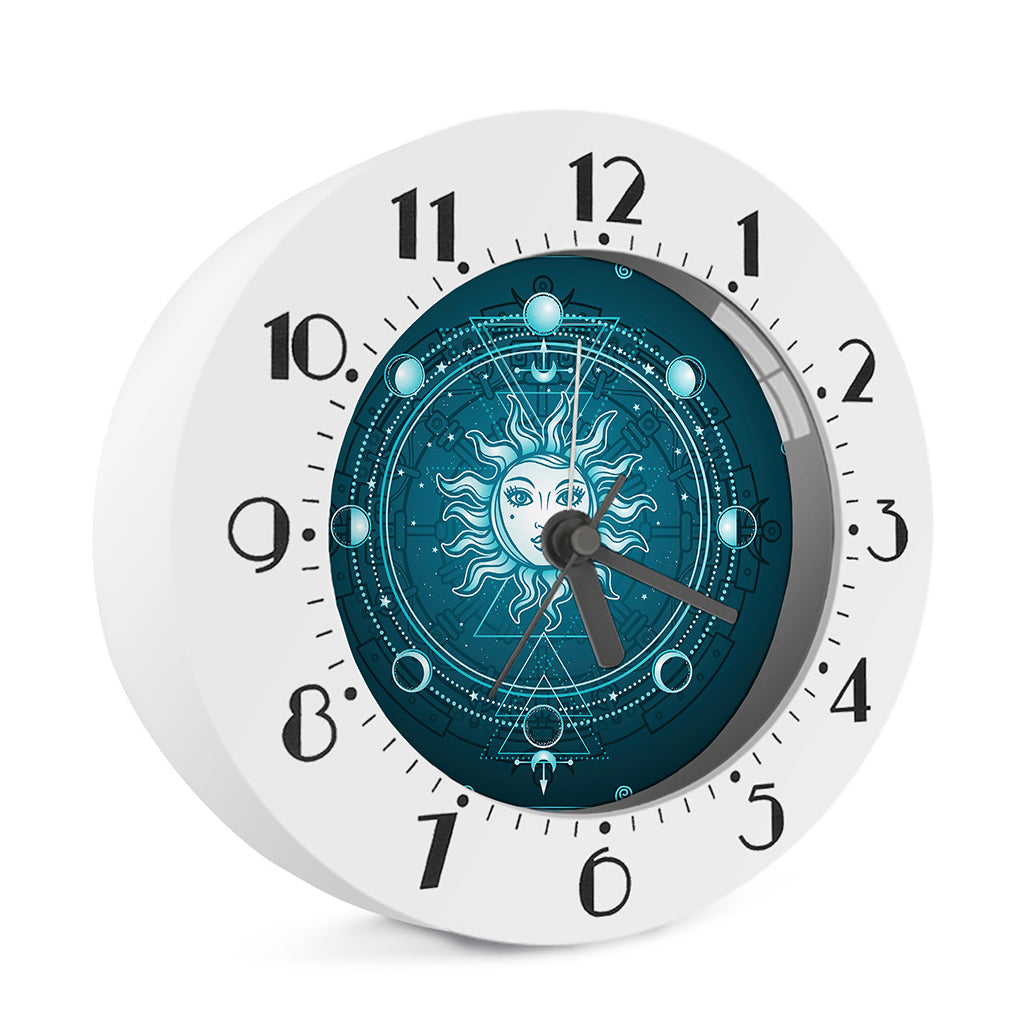 Geometric Celestial Sun And Moon Print Alarm Clock