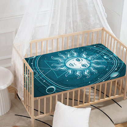 Geometric Celestial Sun And Moon Print Baby Crib Sheet