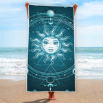 Geometric Celestial Sun And Moon Print Beach Towel