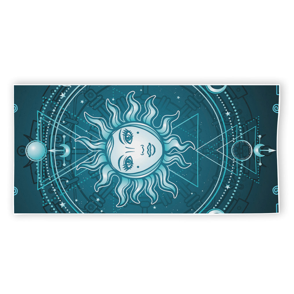 Geometric Celestial Sun And Moon Print Beach Towel