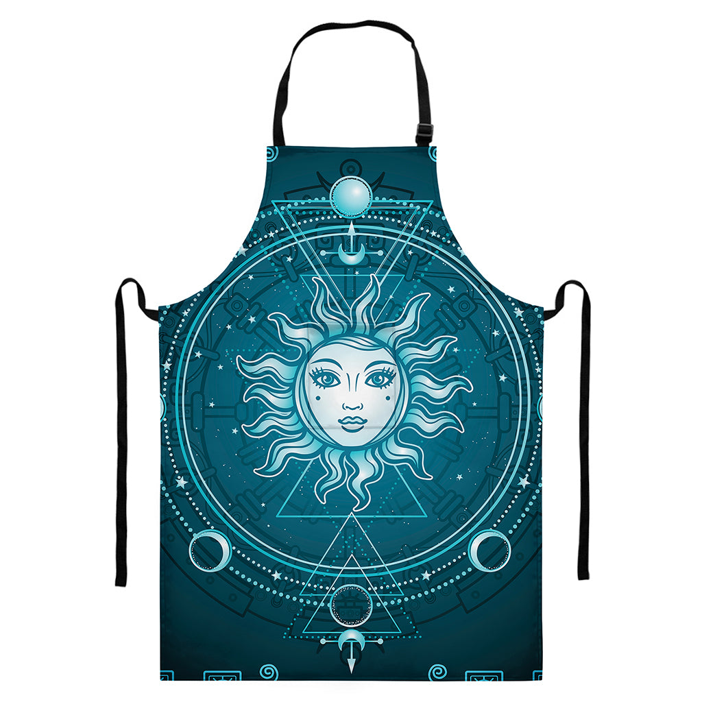 Geometric Celestial Sun And Moon Print Bib Apron With Pocket