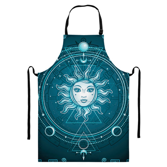 Geometric Celestial Sun And Moon Print Bib Apron With Pocket