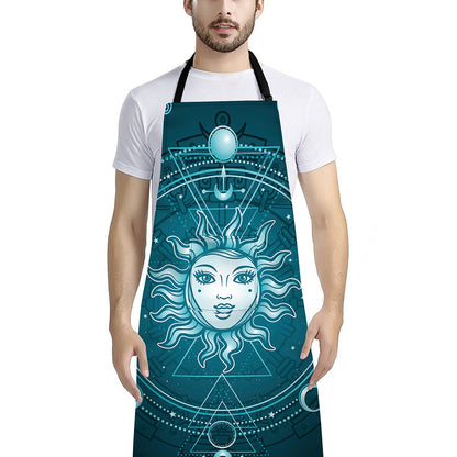 Geometric Celestial Sun And Moon Print Bib Apron With Pocket