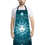 Geometric Celestial Sun And Moon Print Bib Apron With Pocket