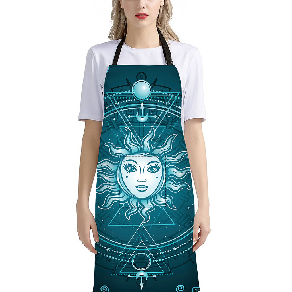 Geometric Celestial Sun And Moon Print Bib Apron With Pocket