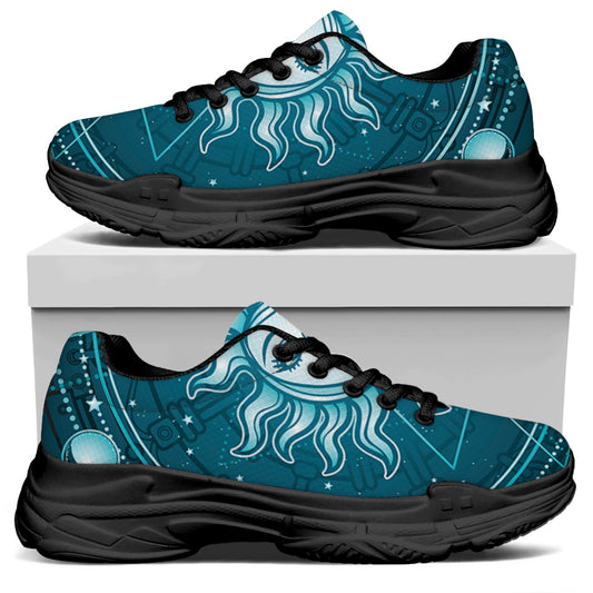 Geometric Celestial Sun And Moon Print Black Chunky Shoes