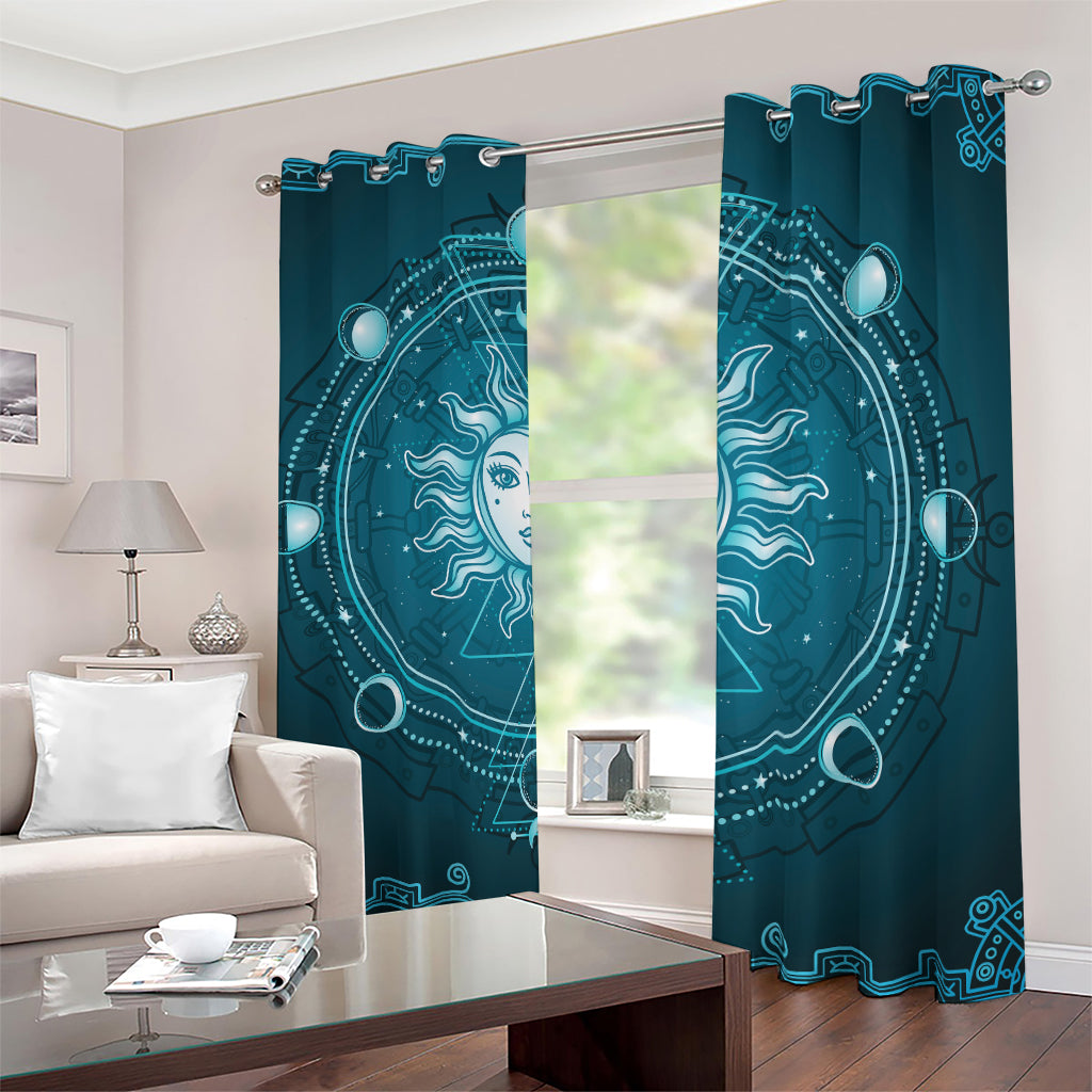 Geometric Celestial Sun And Moon Print Blackout Grommet Curtains