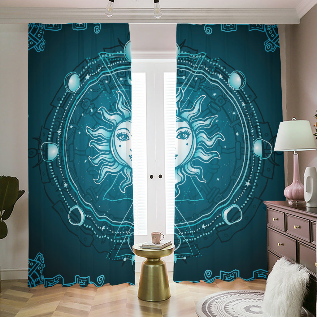 Geometric Celestial Sun And Moon Print Blackout Pencil Pleat Curtains