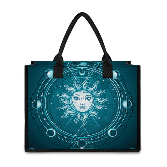 Geometric Celestial Sun And Moon Print Canvas Tote Bag