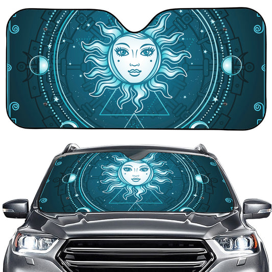 Geometric Celestial Sun And Moon Print Car Windshield Sun Shade