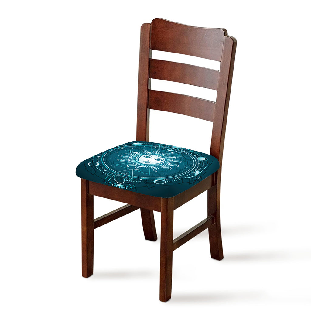 Geometric Celestial Sun And Moon Print Chair Cushion Cover