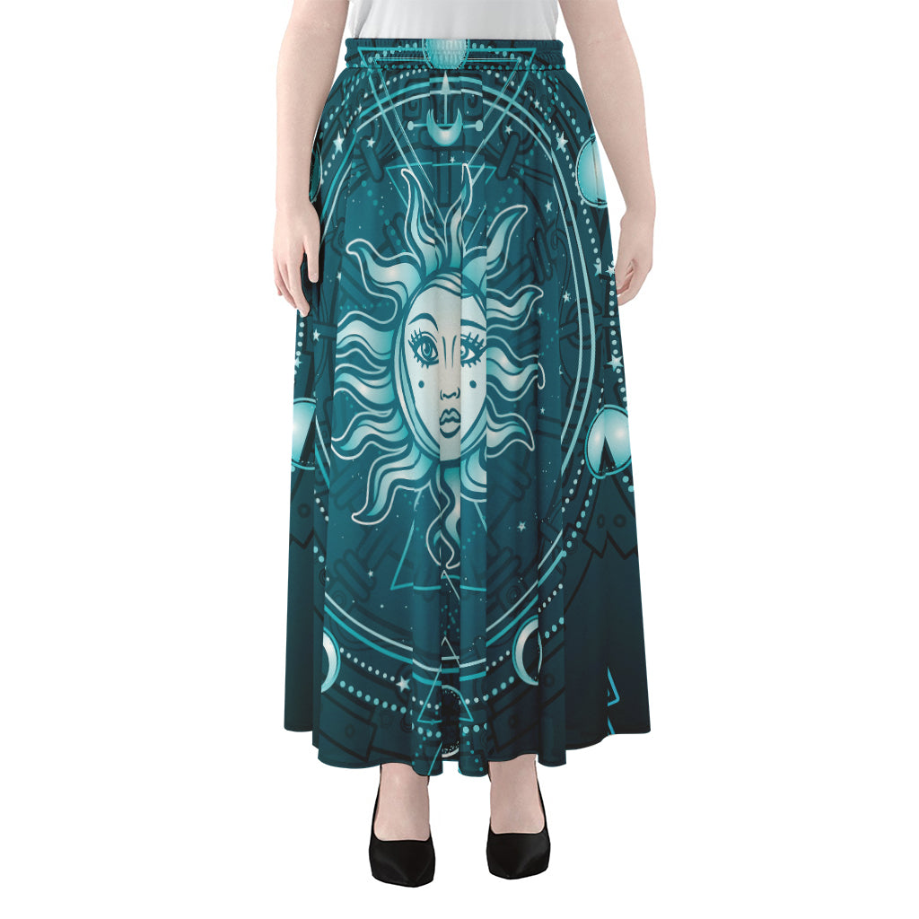 Geometric Celestial Sun And Moon Print Chiffon Maxi Skirt