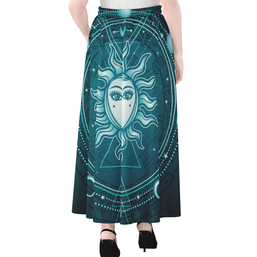 Geometric Celestial Sun And Moon Print Chiffon Maxi Skirt