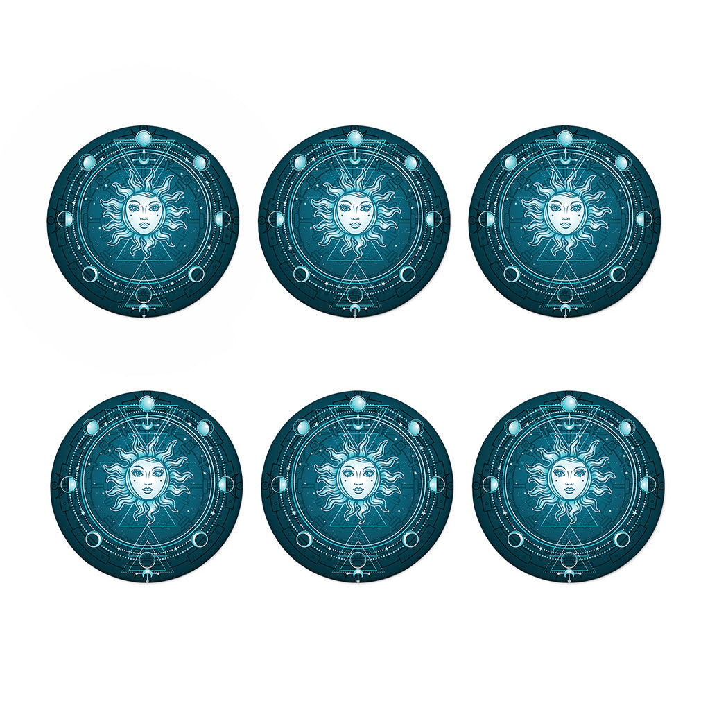 Geometric Celestial Sun And Moon Print Coaster Set