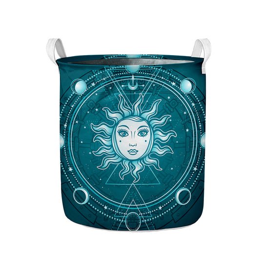 Geometric Celestial Sun And Moon Print Collapsible Laundry Basket