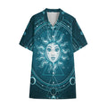 Geometric Celestial Sun And Moon Print Cotton Hawaiian Shirt