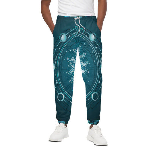 Geometric Celestial Sun And Moon Print Cotton Pants