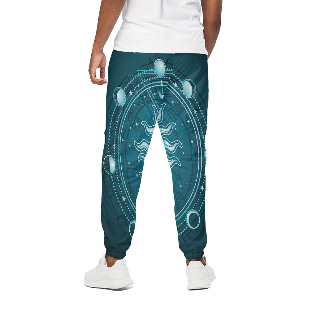 Geometric Celestial Sun And Moon Print Cotton Pants
