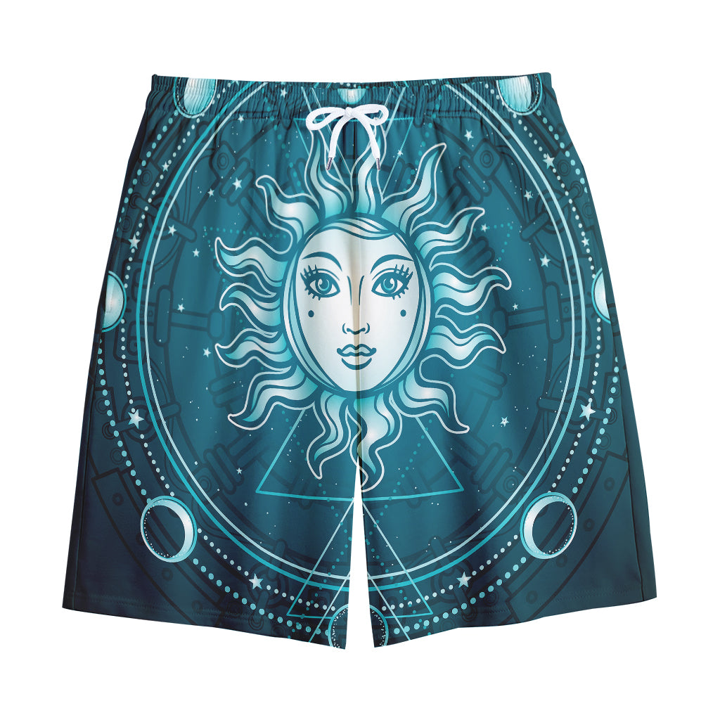 Geometric Celestial Sun And Moon Print Cotton Shorts