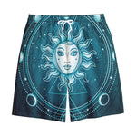Geometric Celestial Sun And Moon Print Cotton Shorts