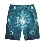 Geometric Celestial Sun And Moon Print Cotton Shorts