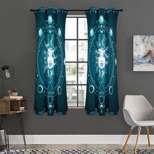 Geometric Celestial Sun And Moon Print Curtain