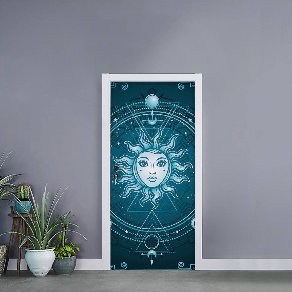 Geometric Celestial Sun And Moon Print Door Sticker