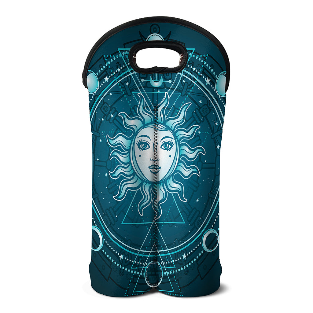 Geometric Celestial Sun And Moon Print Double Neoprene Wine Tote