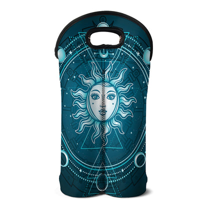 Geometric Celestial Sun And Moon Print Double Neoprene Wine Tote