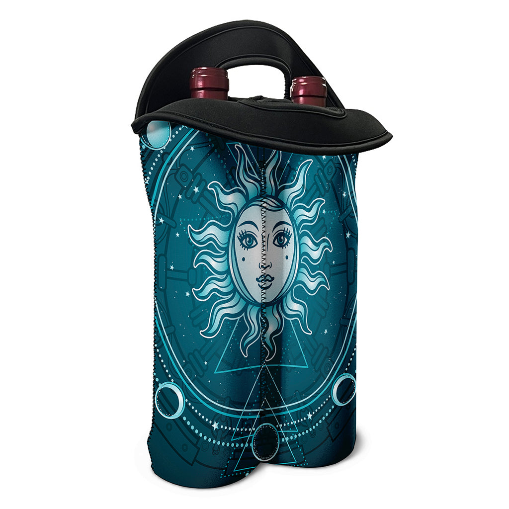 Geometric Celestial Sun And Moon Print Double Neoprene Wine Tote